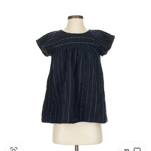 Loft Navy Blue Pinstripe Short Sleeve Top, Size S